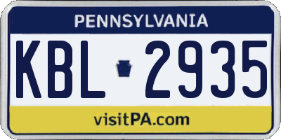 PA license plate KBL2935