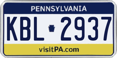 PA license plate KBL2937