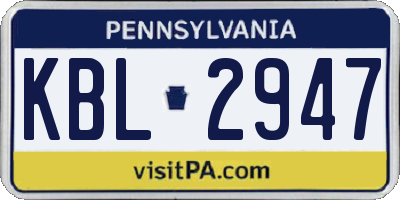 PA license plate KBL2947