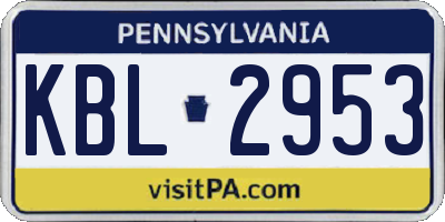 PA license plate KBL2953