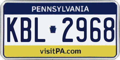 PA license plate KBL2968