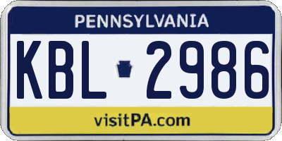 PA license plate KBL2986