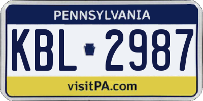 PA license plate KBL2987