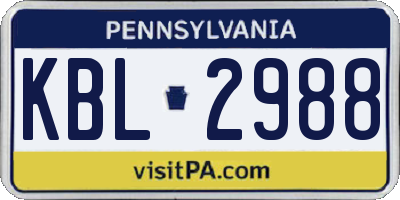 PA license plate KBL2988