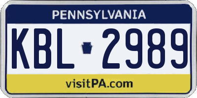 PA license plate KBL2989