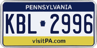 PA license plate KBL2996
