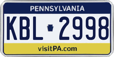 PA license plate KBL2998
