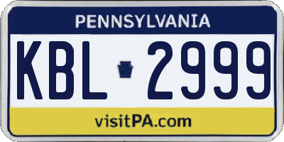 PA license plate KBL2999