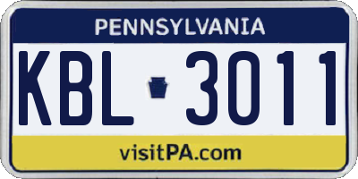 PA license plate KBL3011