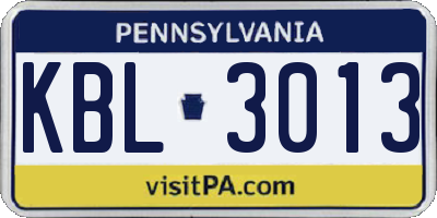 PA license plate KBL3013