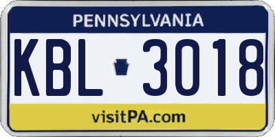 PA license plate KBL3018