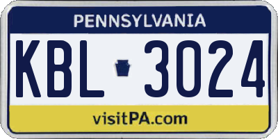 PA license plate KBL3024