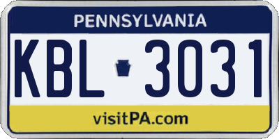 PA license plate KBL3031