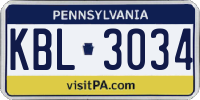 PA license plate KBL3034