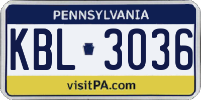 PA license plate KBL3036