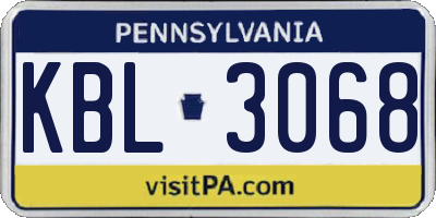 PA license plate KBL3068