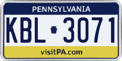 PA license plate KBL3071