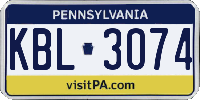 PA license plate KBL3074