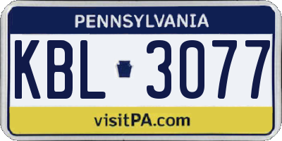 PA license plate KBL3077
