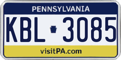 PA license plate KBL3085