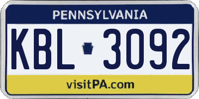 PA license plate KBL3092