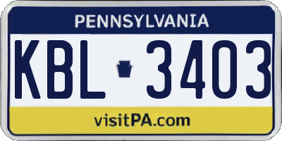 PA license plate KBL3403
