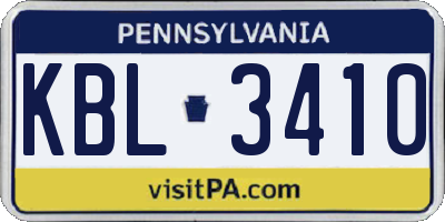 PA license plate KBL3410
