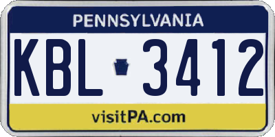 PA license plate KBL3412