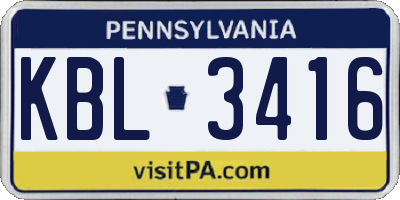 PA license plate KBL3416