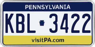 PA license plate KBL3422