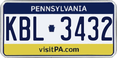 PA license plate KBL3432