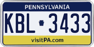 PA license plate KBL3433
