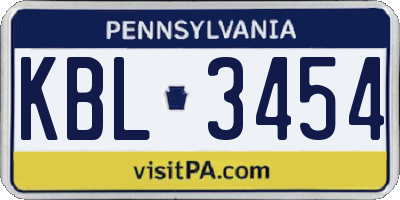 PA license plate KBL3454