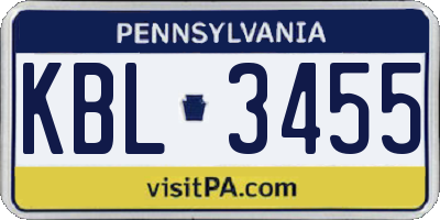 PA license plate KBL3455