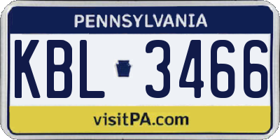 PA license plate KBL3466