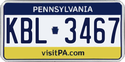PA license plate KBL3467