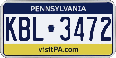 PA license plate KBL3472