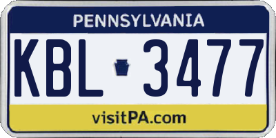 PA license plate KBL3477
