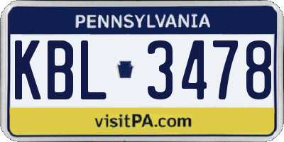 PA license plate KBL3478