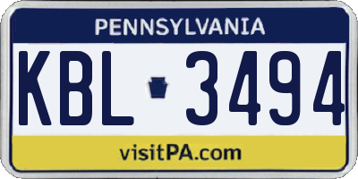 PA license plate KBL3494