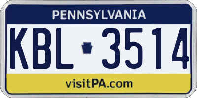 PA license plate KBL3514