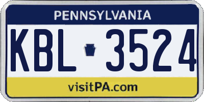 PA license plate KBL3524