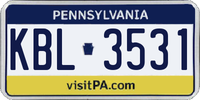 PA license plate KBL3531