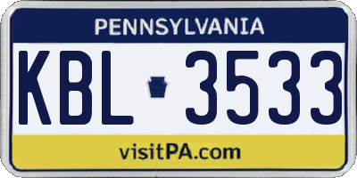 PA license plate KBL3533