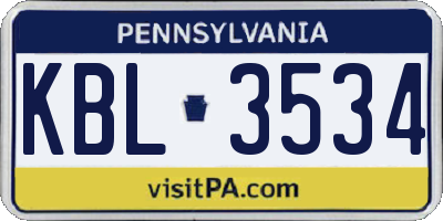 PA license plate KBL3534