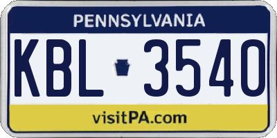PA license plate KBL3540