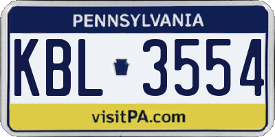 PA license plate KBL3554