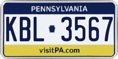 PA license plate KBL3567