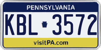 PA license plate KBL3572