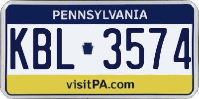 PA license plate KBL3574